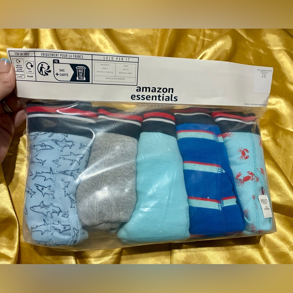 Amazon Essentials Men’s Light Blue, Gray, and Navy Boxer Briefs 5-Pack